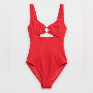 Aerie Crinkle Ring Full Coverage One Piece Swimsuit coral size L NWT in‎ pkg